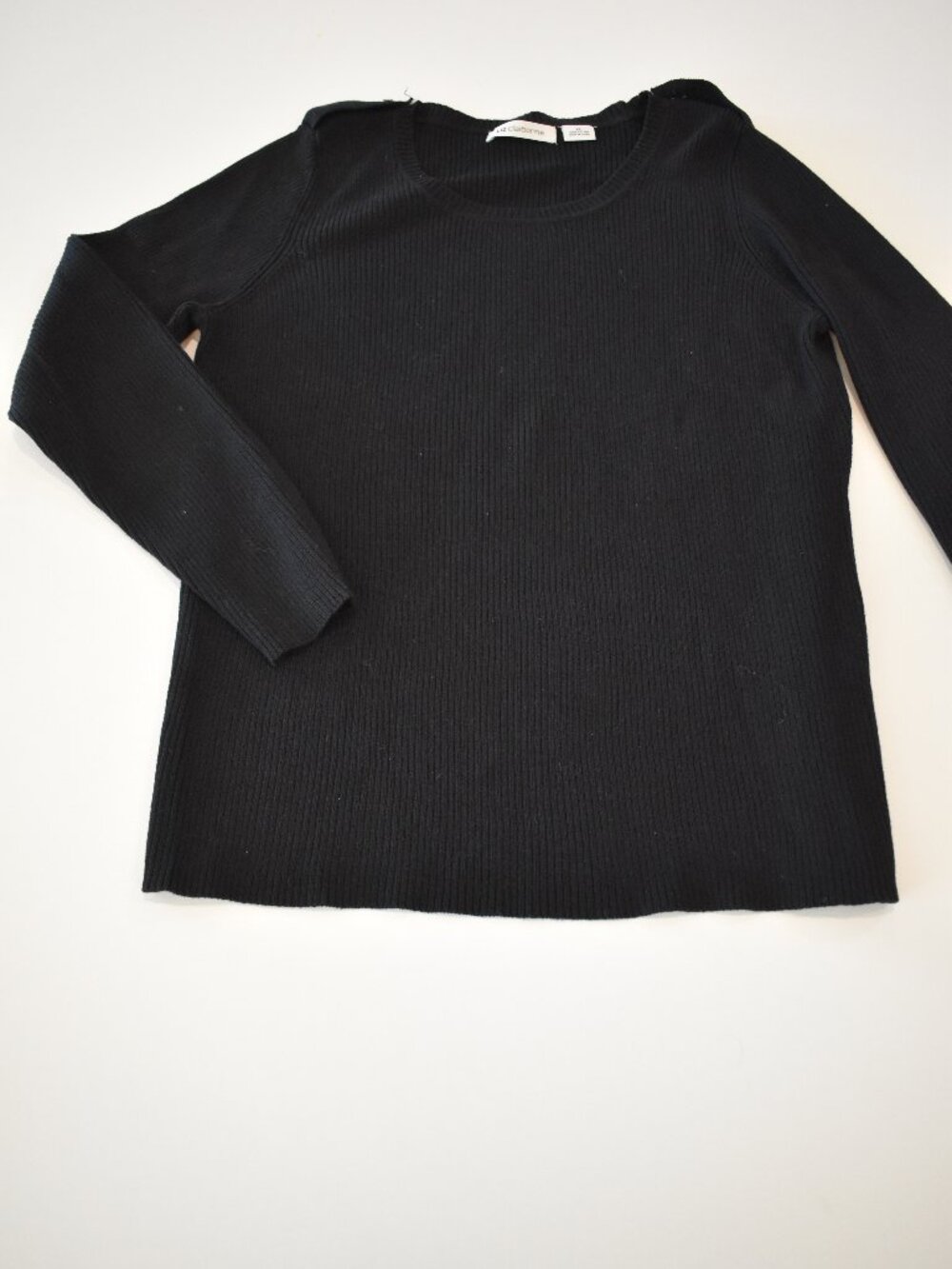 Liz Claiborne Womens XL Black Ribbed Cotton Sweater Long Sleeve Shoulder Buttons